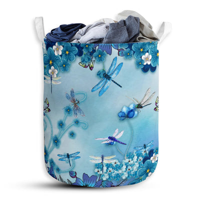 Dragonfly Flower Blue - Laundry Basket - Owls Matrix LTD