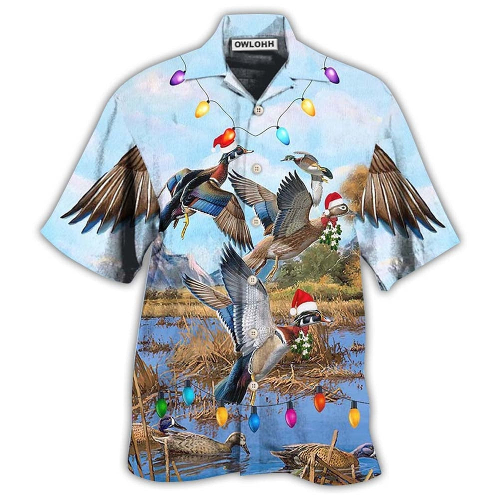 Hawaiian Shirt / Adults / S Duck Christmas Light Fly To Sky - Hawaiian Shirt - Owls Matrix LTD