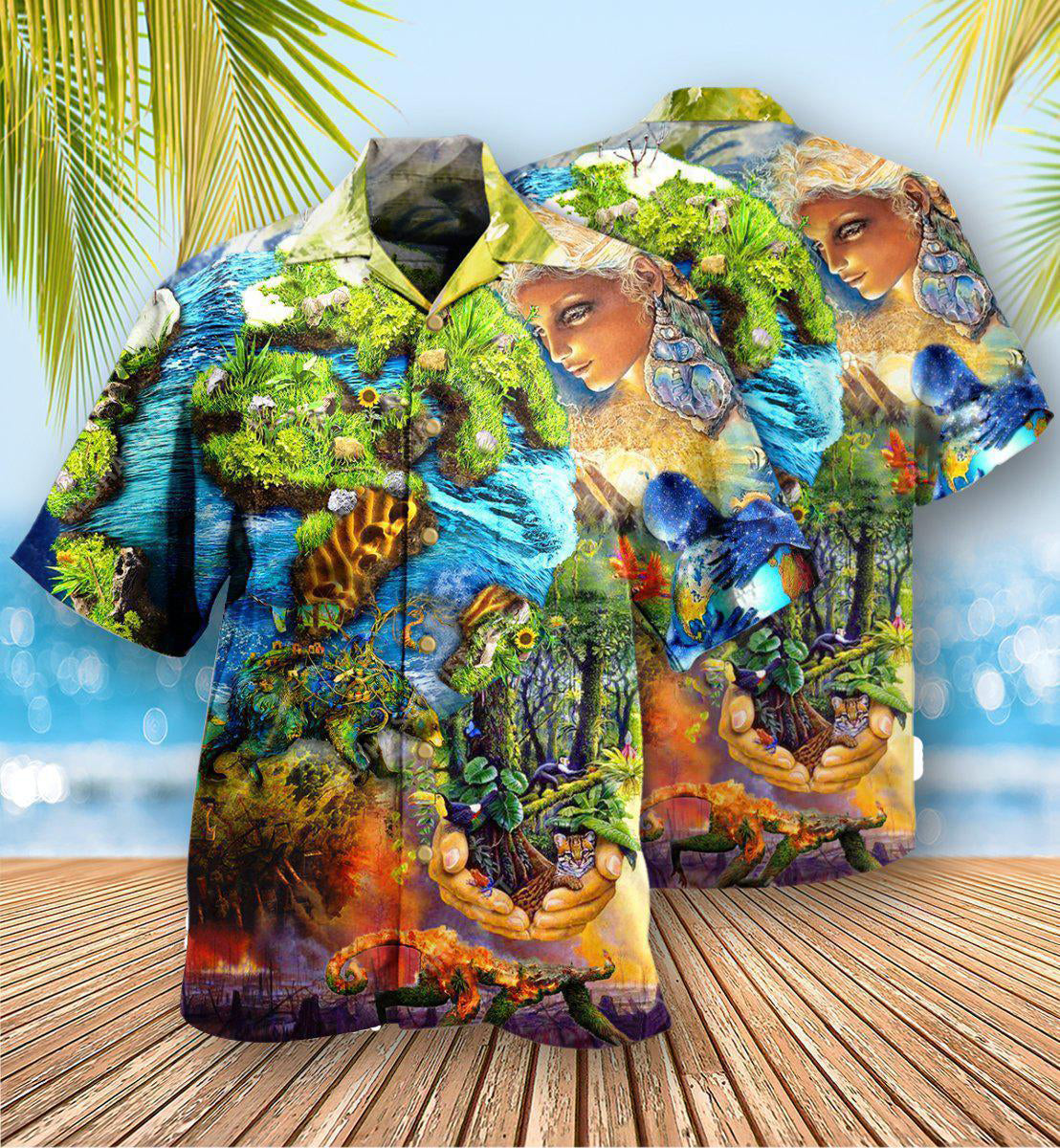 Earth With Environmental Protection - Hawaiian Shirt - Owls Matrix LTD