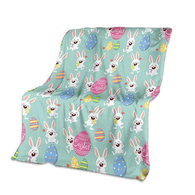 50" x 60" Easter Eggs Bunny Smiling Heart Happy Easter Day - Flannel Blanket - Owls Matrix LTD