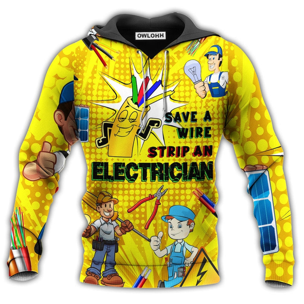Unisex Hoodie / S Electrician Save A Wire Strip An Electrician With Yellow Style - Hoodie - Owls Matrix LTD