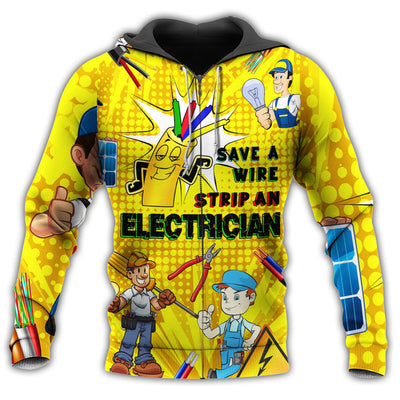Zip Hoodie / S Electrician Save A Wire Strip An Electrician With Yellow Style - Hoodie - Owls Matrix LTD