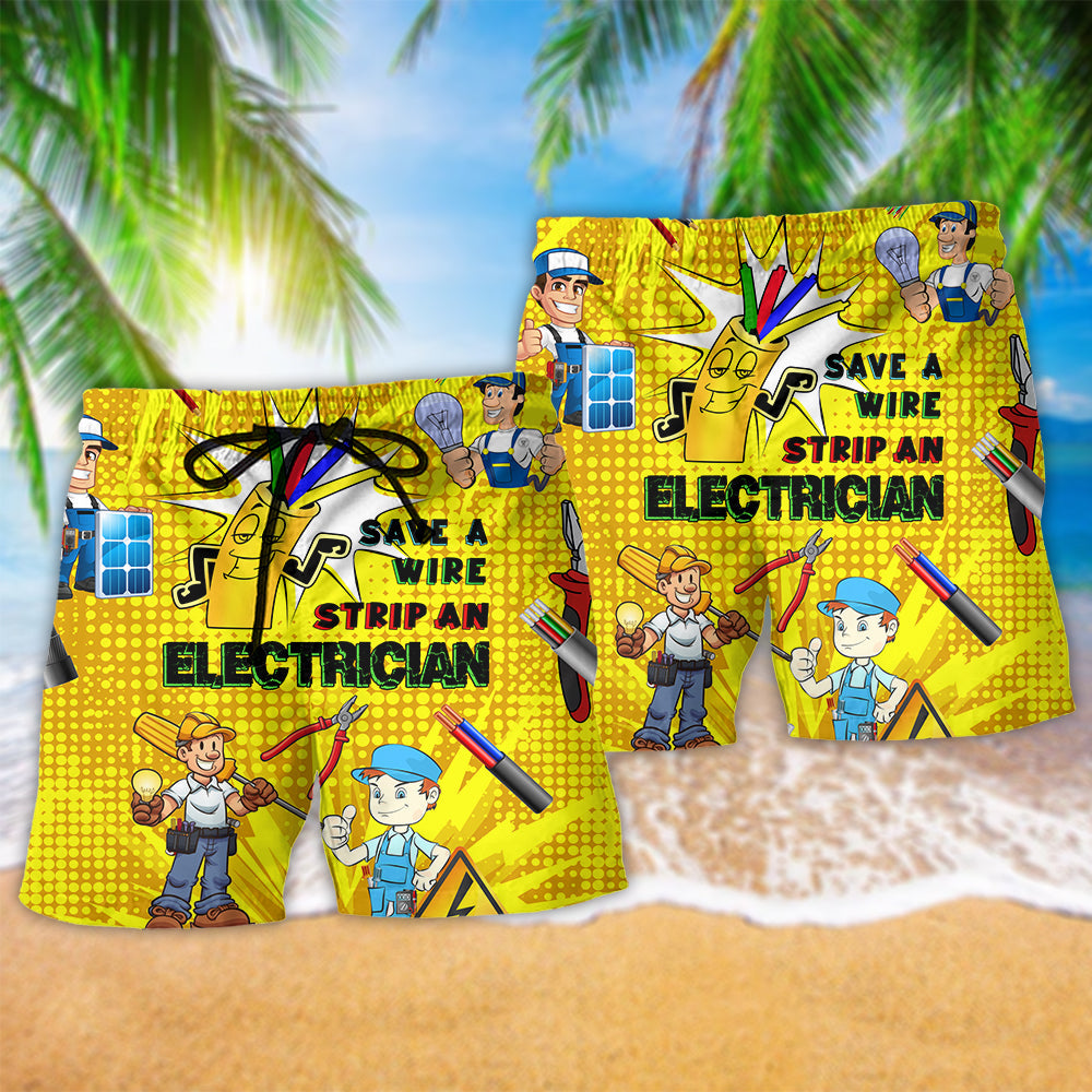 Electrician Save A Wire Stip An Electrician Yellow Color - Beach Short - Owls Matrix LTD