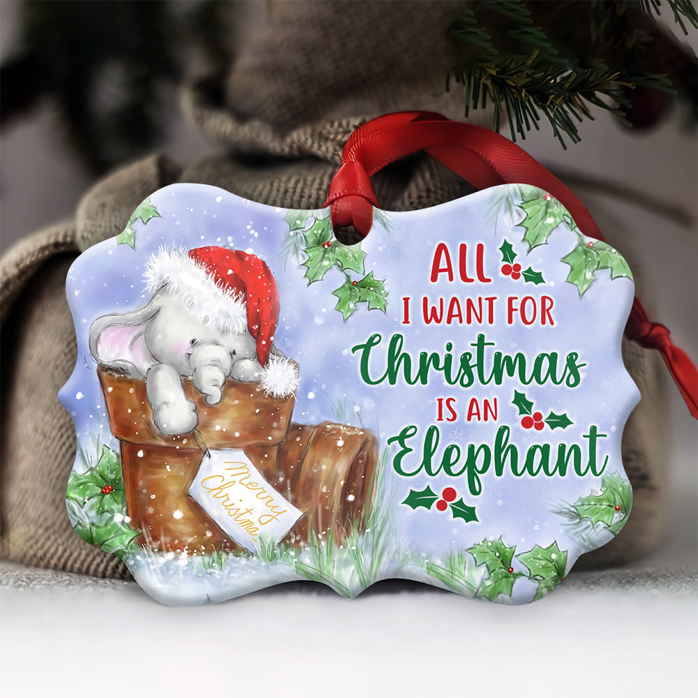 Elephant All I Want For Christmas - Horizontal Ornament - Owls Matrix LTD