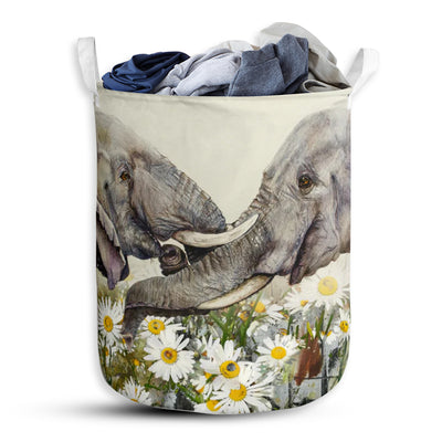 S: 17.72”x13.78” (45x35 cm) Elephant And Daisy - Laundry Basket - Owls Matrix LTD