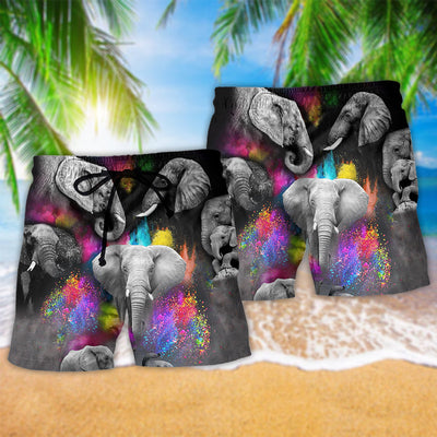 Elephant Colorful And Black Style - Beach Short - Owls Matrix LTD