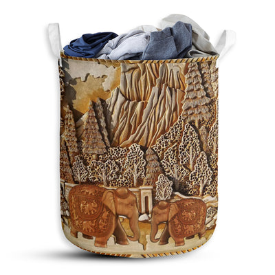 Elephant Floral Wood - Laundry Basket - Owls Matrix LTD