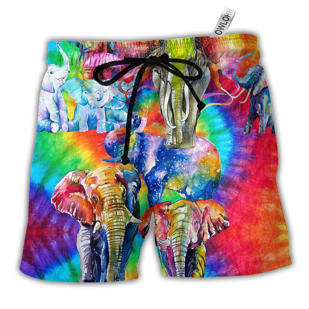 Beach Short / Adults / S Elephant Happy Rainbow Elephant Family - Beach Short - Owls Matrix LTD
