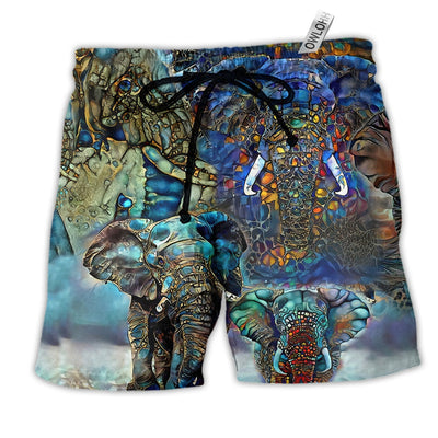 Beach Short / Adults / S Elephant Love Forest Color Amazing Style - Beach Short - Owls Matrix LTD