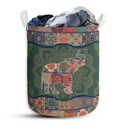 S: 17.72”x13.78” (45x35 cm) Elephant Mandala Green - Laundry Basket - Owls Matrix LTD