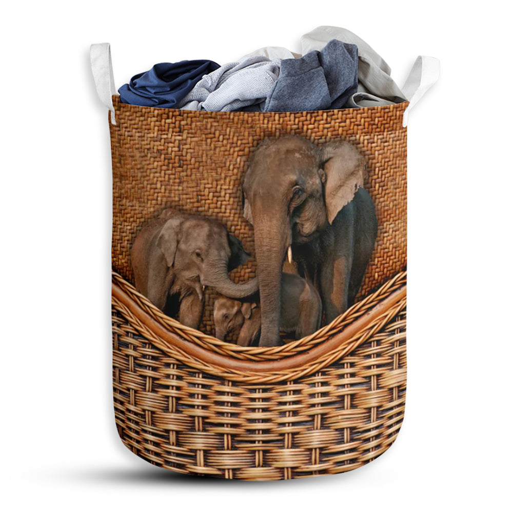 S: 17.72”x13.78” (45x35 cm) Elephant Family Rattan Teaxture - Laundry Basket - Owls Matrix LTD