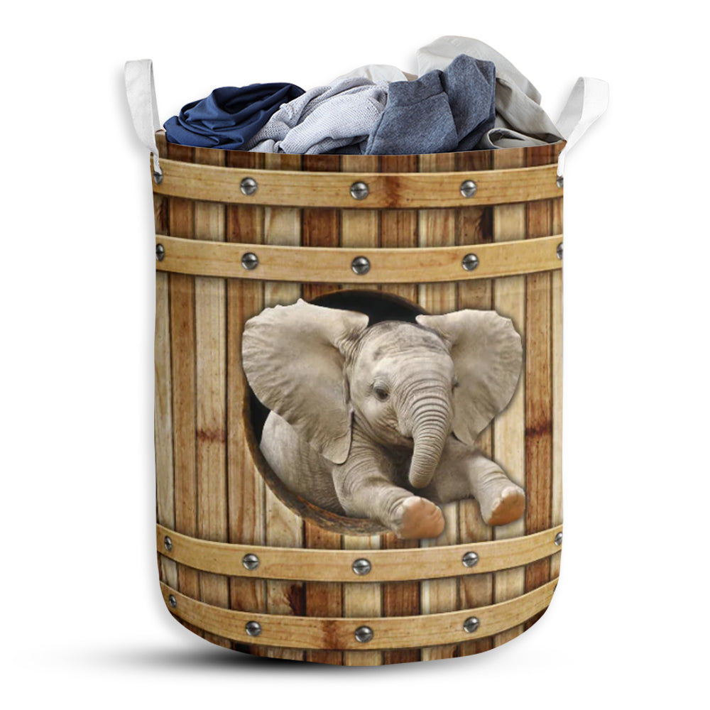Elephant Wooden Barrel - Laundry Basket - Owls Matrix LTD