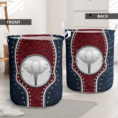 Elephant Navy Leather - Laundry Basket - Owls Matrix LTD