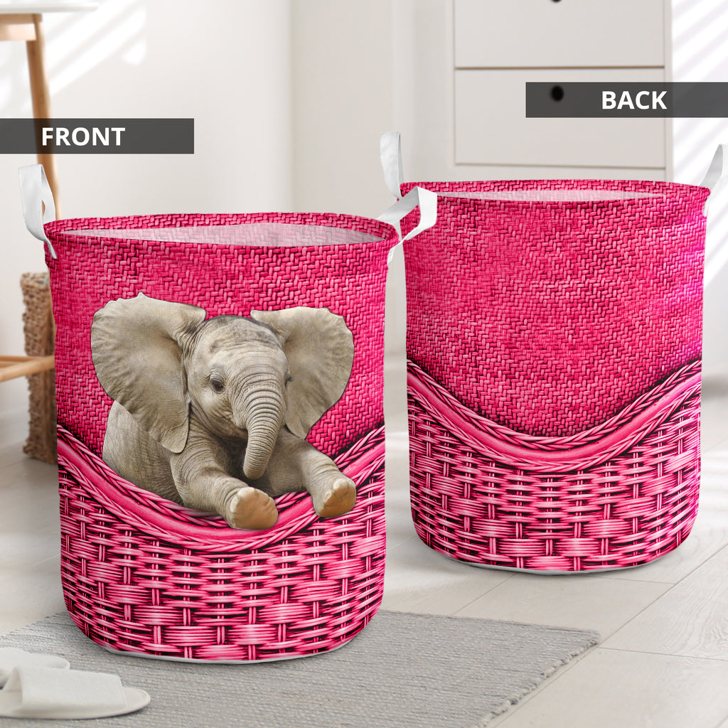 Elephant Rattan Teaxture Pink - Laundry Basket - Owls Matrix LTD