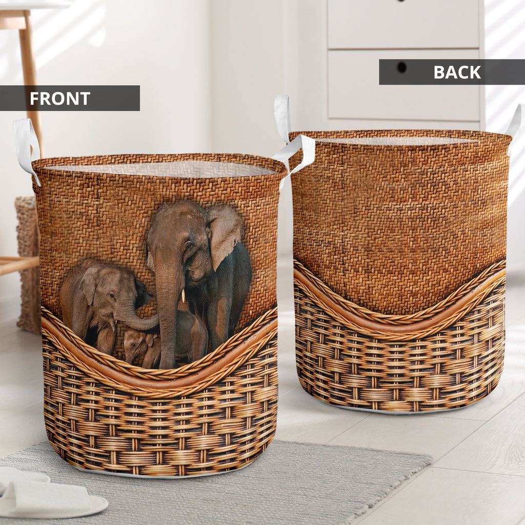 Elephant Family Rattan Teaxture - Laundry Basket - Owls Matrix LTD