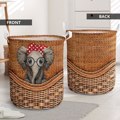 Elephant Ribbon Rattan Teaxture - Laundry Basket - Owls Matrix LTD