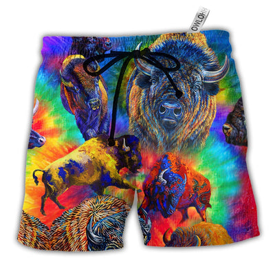 Beach Short / Adults / S Bison Animals Colorful Bisons Cool Style - Beach Short - Owls Matrix LTD