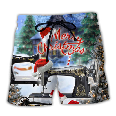 Sewing Machine Merry Christmas Night - Beach Short - Owls Matrix LTD