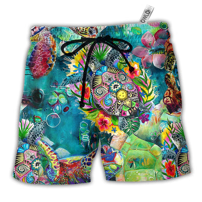 Beach Short / Adults / S Turtle Colorful Love Sea Fresh Air - Beach Short - Owls Matrix LTD