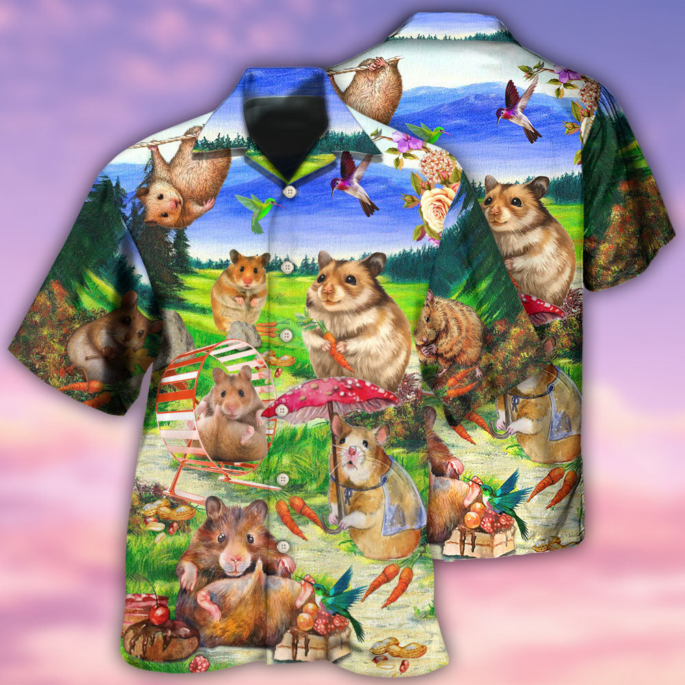 Hamster Animals Eating And Happy In Field - Hawaiian Shirt - Owls Matrix LTD