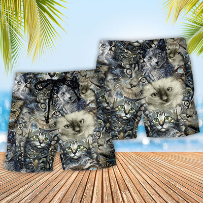 Cat Vintage Neutral Flower Cool - Beach Short - Owls Matrix LTD