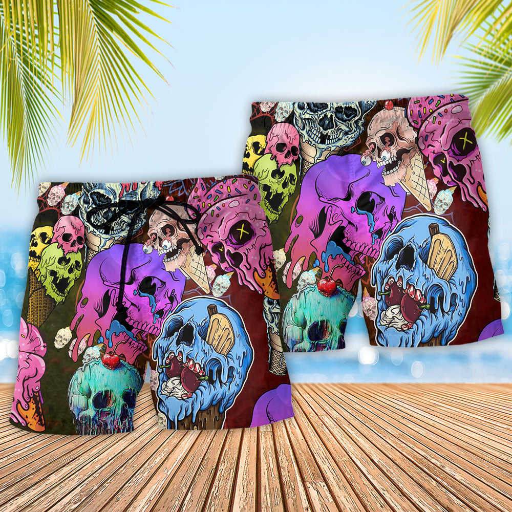 Skull And Ice Cream Color Style - Beach Short - Owls Matrix LTD