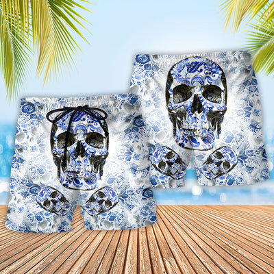 Skull Love Life Blue Pattern - Beach Short - Owls Matrix LTD