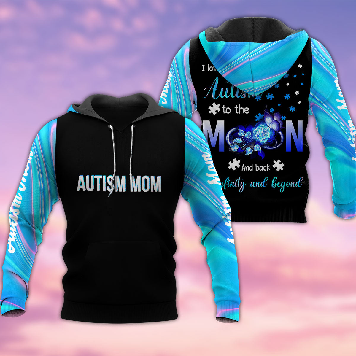 Autism Mom I Love Someone With Autism To The Moon Black Style Personalized- Hoodie - Owls Matrix LTD