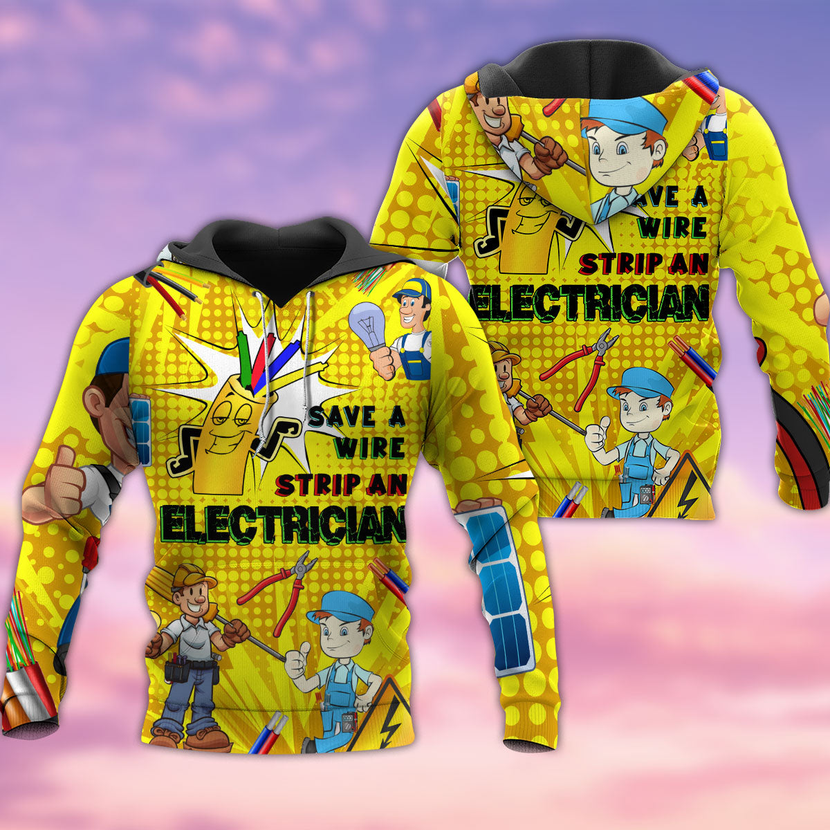 Electrician Save A Wire Strip An Electrician With Yellow Style - Hoodie - Owls Matrix LTD