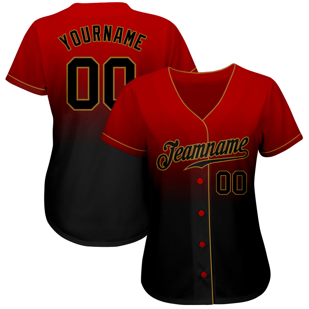 Custom Red Black-Old Gold Authentic Fade Fashion Baseball Jersey - Owls Matrix LTD