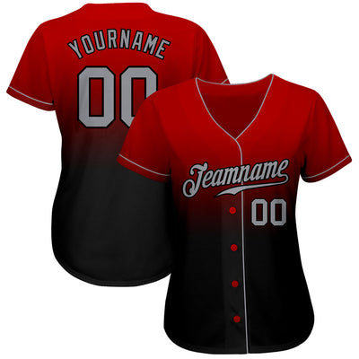 Custom Red Gray-Black Authentic Fade Fashion Baseball Jersey - Owls Matrix LTD