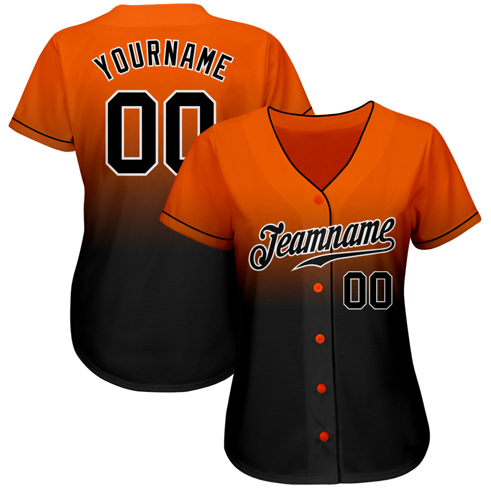 Custom Orange Black-White Authentic Fade Fashion Baseball Jersey - Owls Matrix LTD