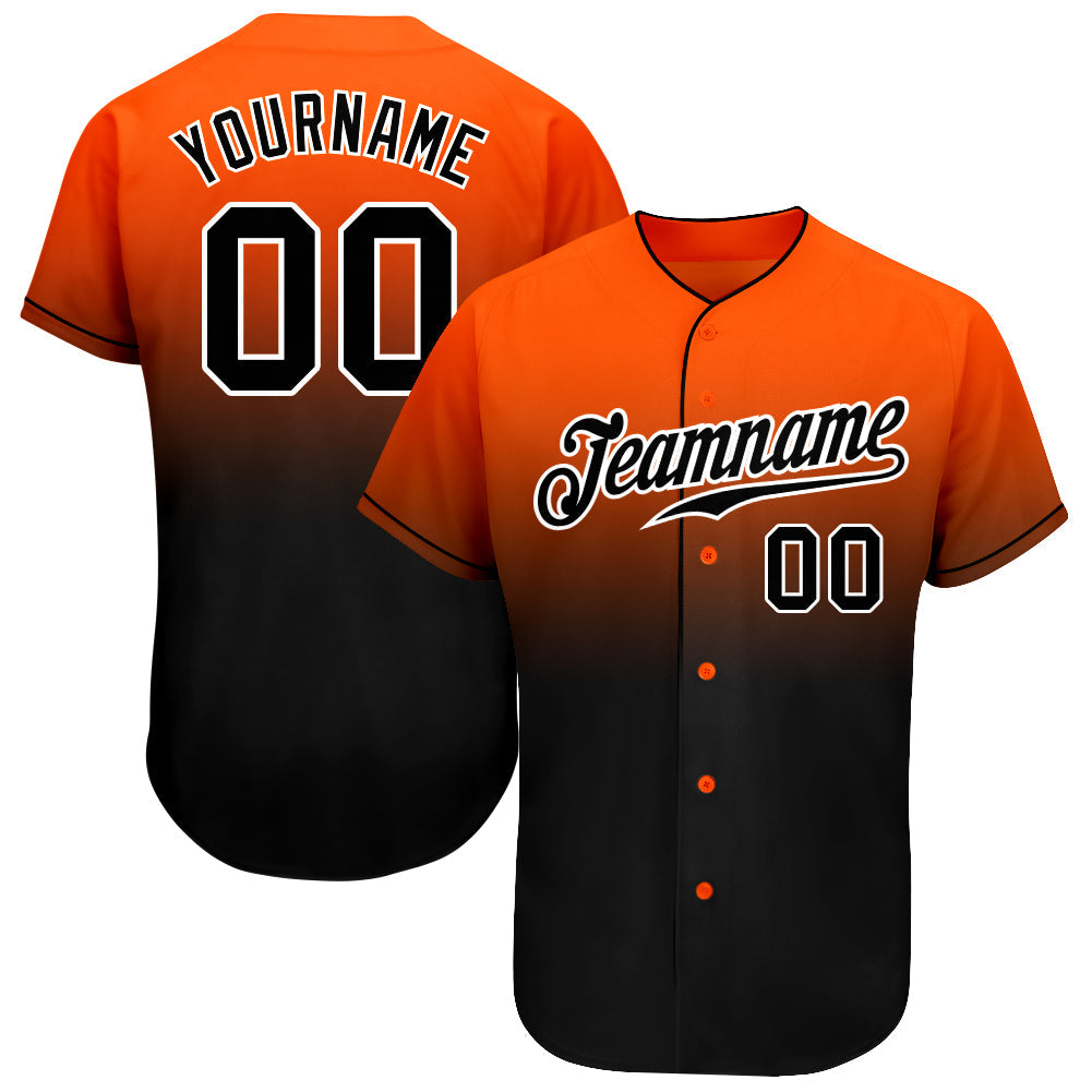 Custom Orange Black-White Authentic Fade Fashion Baseball Jersey - Owls Matrix LTD