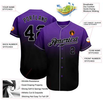 Custom Purple Black-Gray Authentic Fade Fashion Baseball Jersey - Owls Matrix LTD