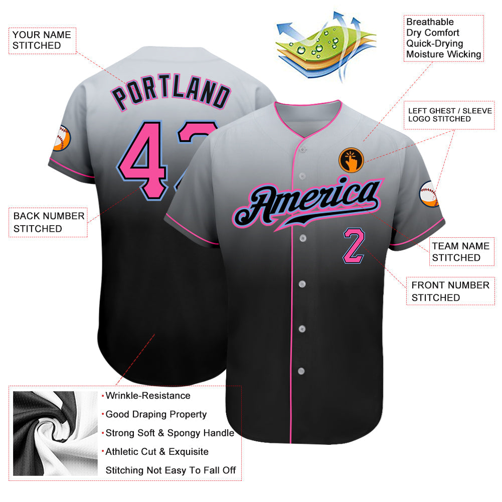 Custom Gray Pink-Black Authentic Fade Fashion Baseball Jersey - Owls Matrix LTD