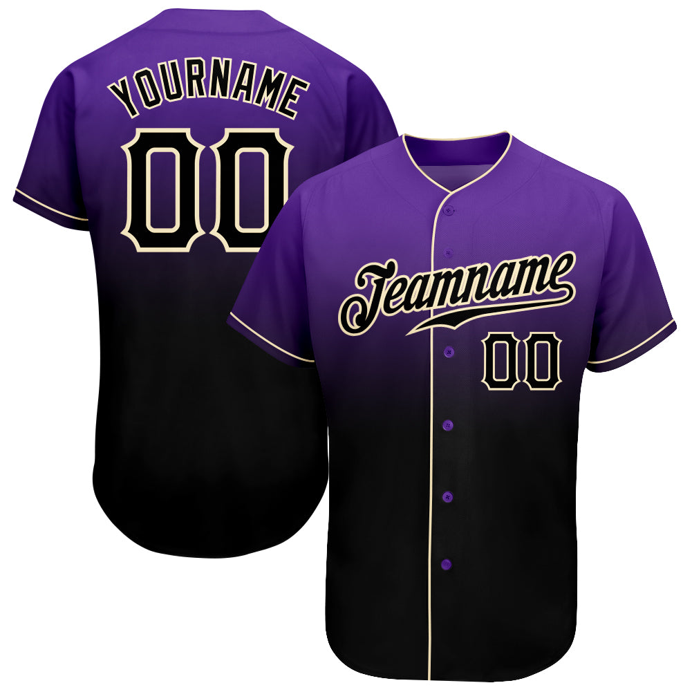 Custom Purple Black-Cream Authentic Fade Fashion Baseball Jersey - Owls Matrix LTD