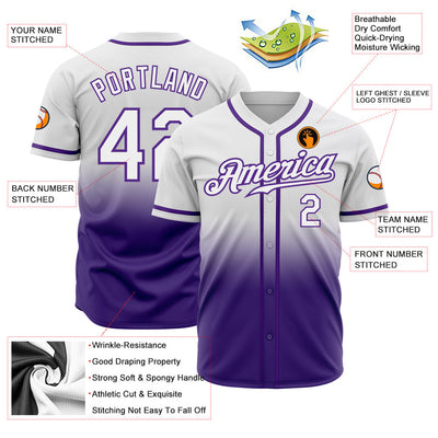 Custom White White-Purple Authentic Fade Fashion Baseball Jersey - Owls Matrix LTD