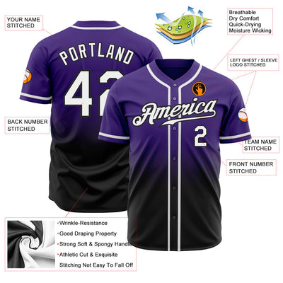 Custom Purple White-Black Authentic Fade Fashion Baseball Jersey - Owls Matrix LTD