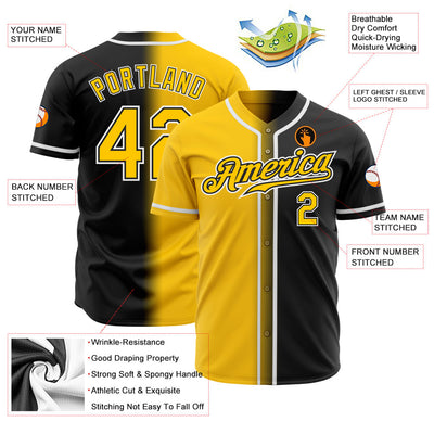 Custom Black Gold-White Authentic Fade Fashion Baseball Jersey