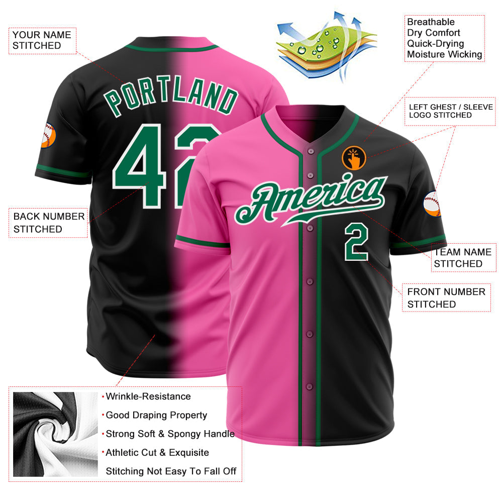 Custom Black Kelly Green Pink-White Authentic Fade Fashion Baseball Jersey - Owls Matrix LTD