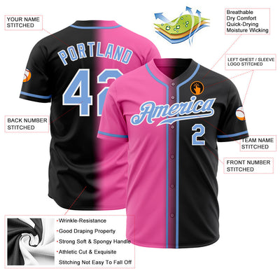 Custom Black Light Blue Pink-White Authentic Fade Fashion Baseball Jersey - Owls Matrix LTD