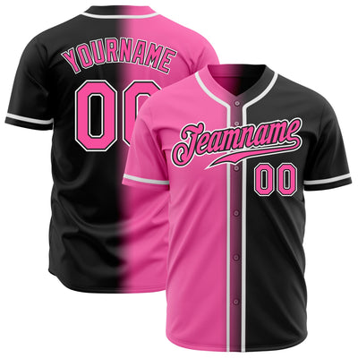 Custom Black Pink-White Authentic Fade Fashion Baseball Jersey