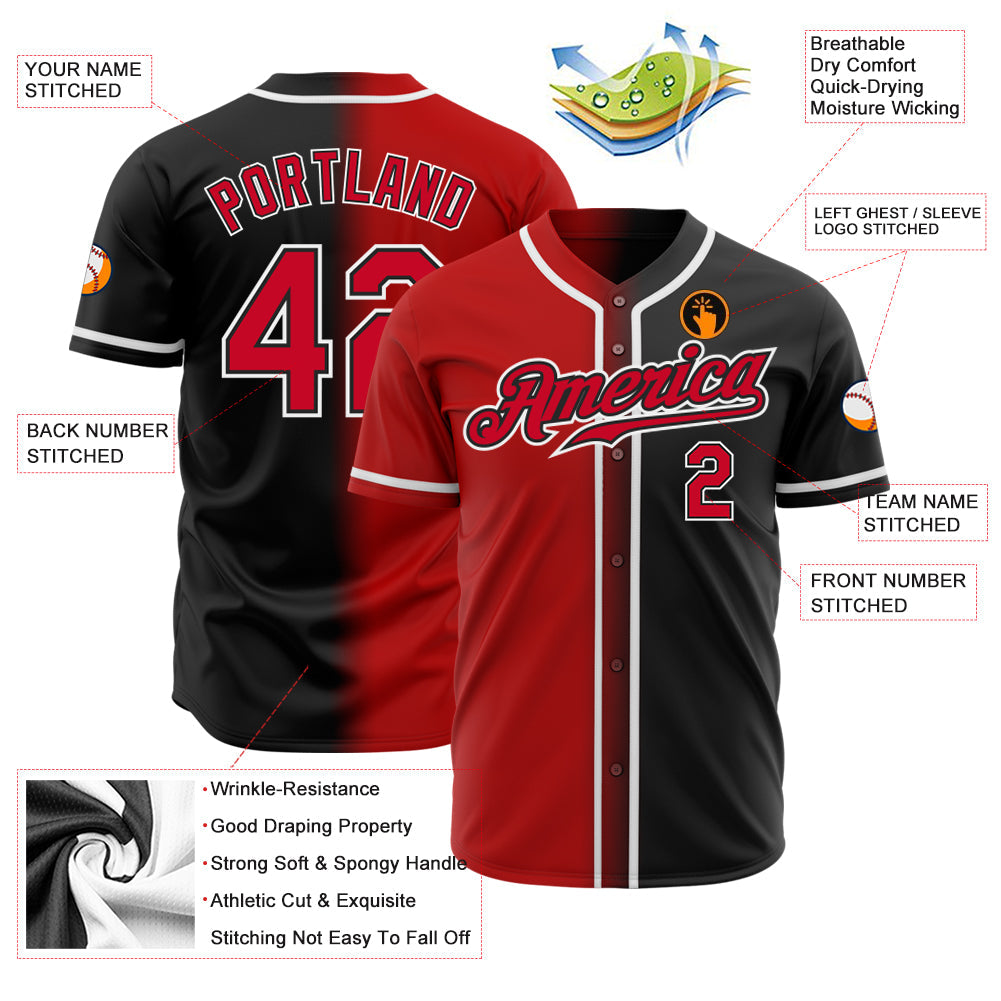 Custom Black Red-White Authentic Fade Fashion Baseball Jersey