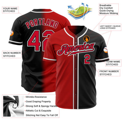 Custom Black Red-White Authentic Fade Fashion Baseball Jersey - Owls Matrix LTD