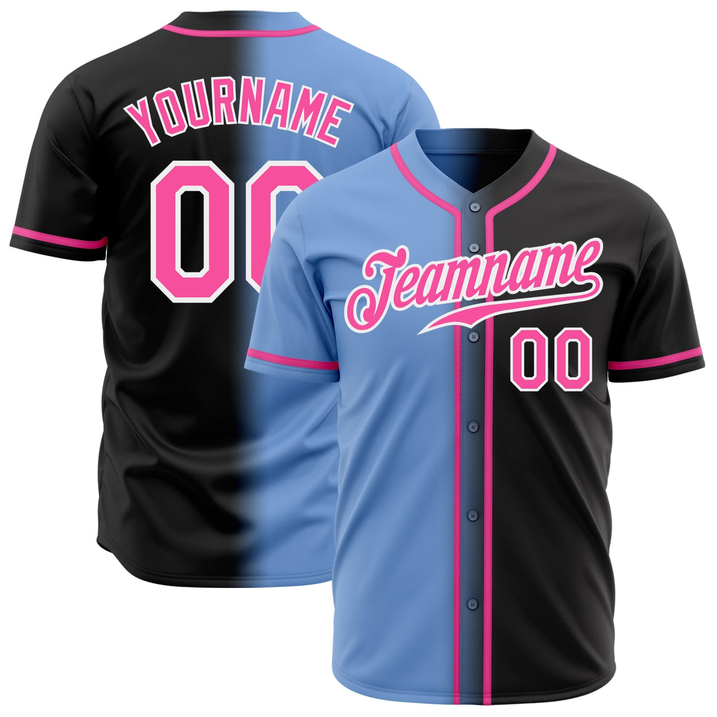 Custom Black Pink Light Blue-White Authentic Fade Fashion Baseball Jersey