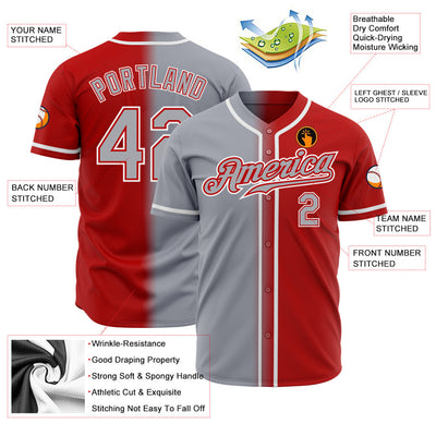 Custom Red Gray-White Authentic Fade Fashion Baseball Jersey - Owls Matrix LTD