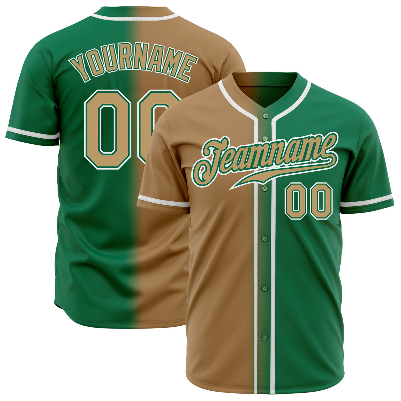 Custom Kelly Green Old Gold-White Authentic Fade Fashion Baseball Jersey