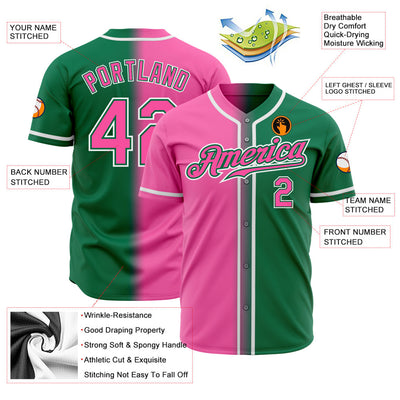 Custom Kelly Green Pink-White Authentic Fade Fashion Baseball Jersey