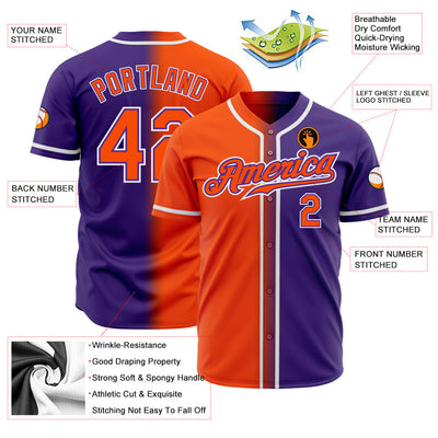 Custom Purple Orange-White Authentic Fade Fashion Baseball Jersey - Owls Matrix LTD