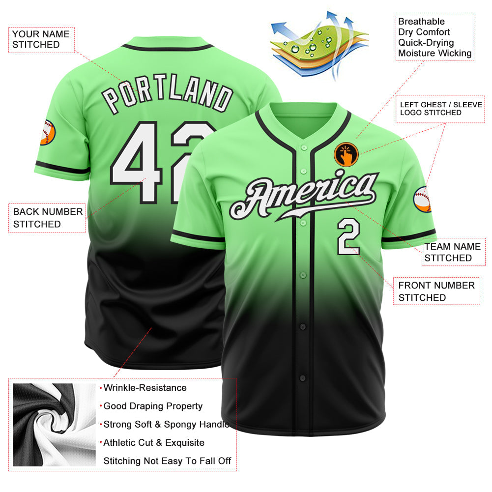 Custom Pea Green White-Black Authentic Fade Fashion Baseball Jersey - Owls Matrix LTD